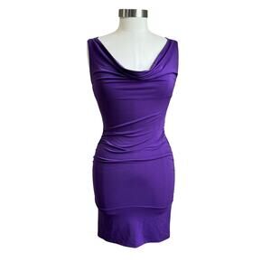 Y2K Wetseal Purple Draped Neck Bodycon Mini Clubbing Dress Sz Small
